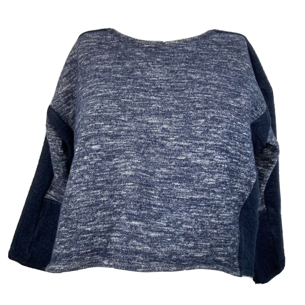 J. Crew Sweater Womens Sz XS Crop Navy Blue Color Block Wool Cotton Top